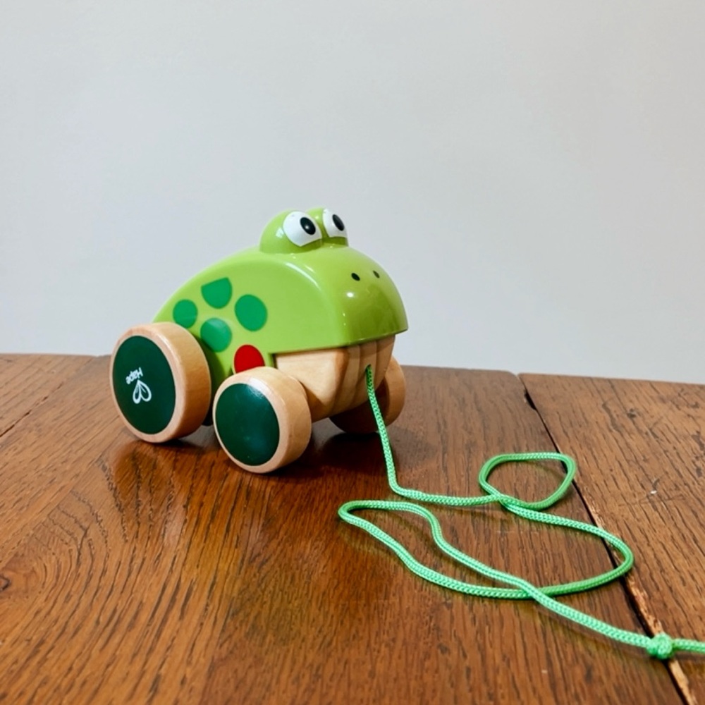 Hape | Frog Pull-Along Wooden Frog Fly Eating Pull Toddler Toy